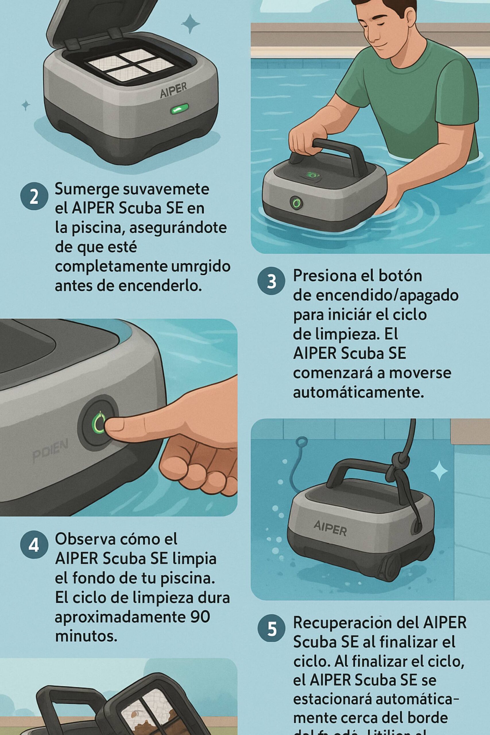 ¡El AIPER Scuba SE! 🏊♂️ ¡Llegó Para Que Te Relajes Mientras Él Trabaja Duro! 😎 31 IMAGEN - LaTachuelaTech - Aiper Scuba SE - Infografía para echar a Nadar tu AIPER Scuba SE PoolRoboter - 07
