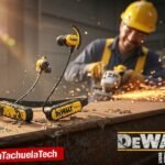 IMAGEN - LaTachuelaTech - dewalt ipx6 - Auriculares Dewalt - Dewalt IPX6 en primer plano salpicados de lodo sobre una viga de acero en una obra en construcción - 08