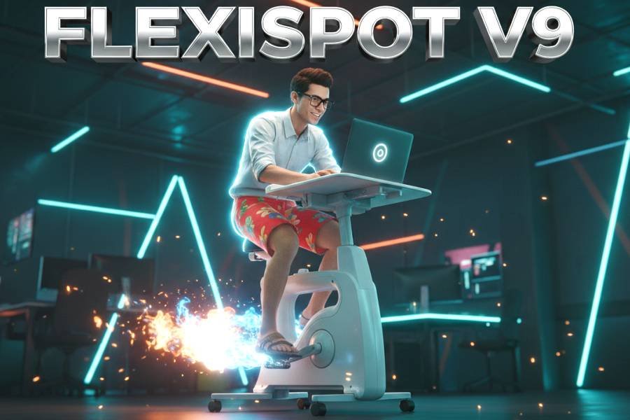 🚴♂️ FLEXISPOT V9 ¡La Máquina Que Trabaja Tus Piernas Mientras Tú Mueves Millones! (O VES MEMES... A SEGÚN) 🤑🦵 36 IMAGEN - LaTachuelaTech - flexispot v9 - Un oficinista joven estilo tech moderno con gafas en bicicleta estática - 08